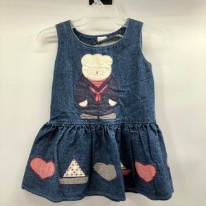 Handmade Teddy Bear Denim Dress Girls 6 Used